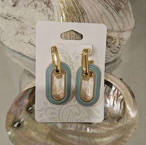 TIME & TRU GEOMETRIC SHAPE BLUE ENAMEL IN GOLD EARRINGS